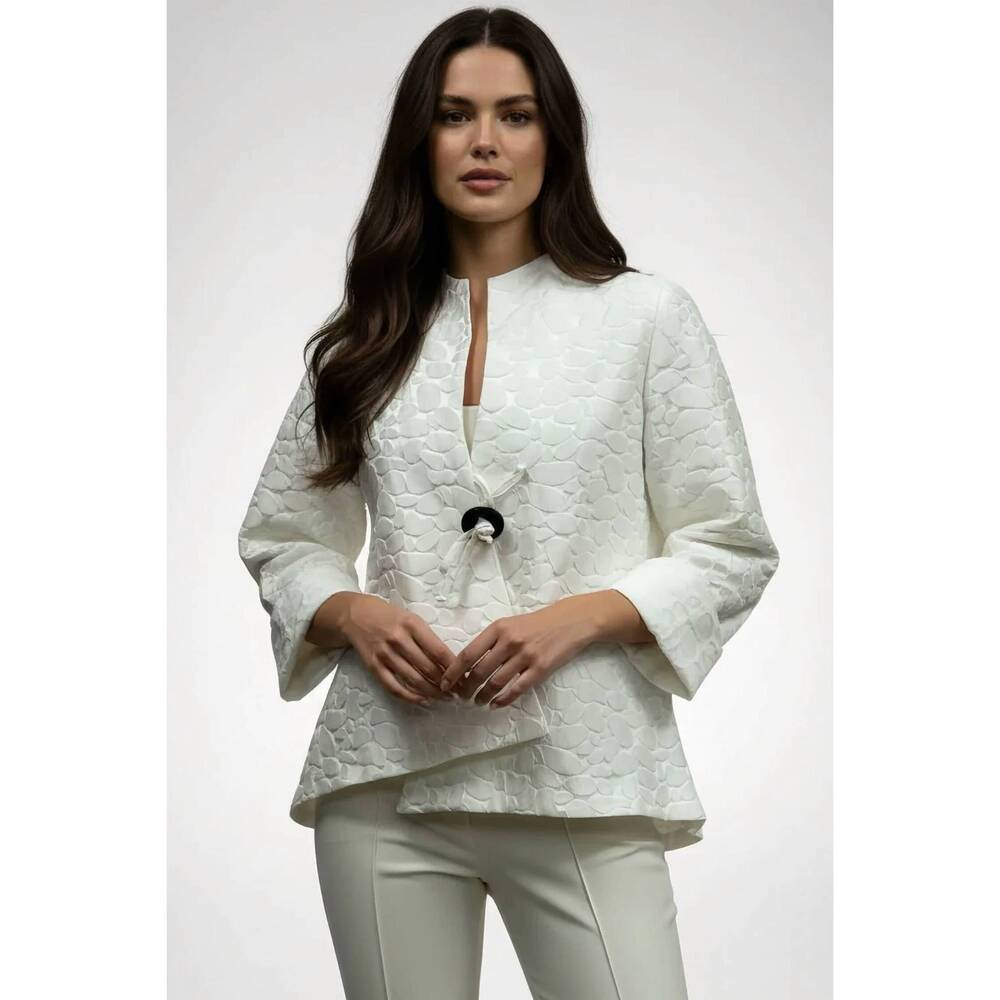 NEW IC COLLECTION jacquard high low asymmetric jacket in ivory - Picture 1 of 5